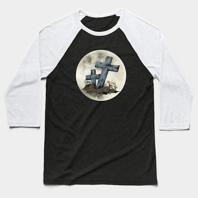 Full Moon Crosses on Grave Baseball T-Shirt by Kylie Paul